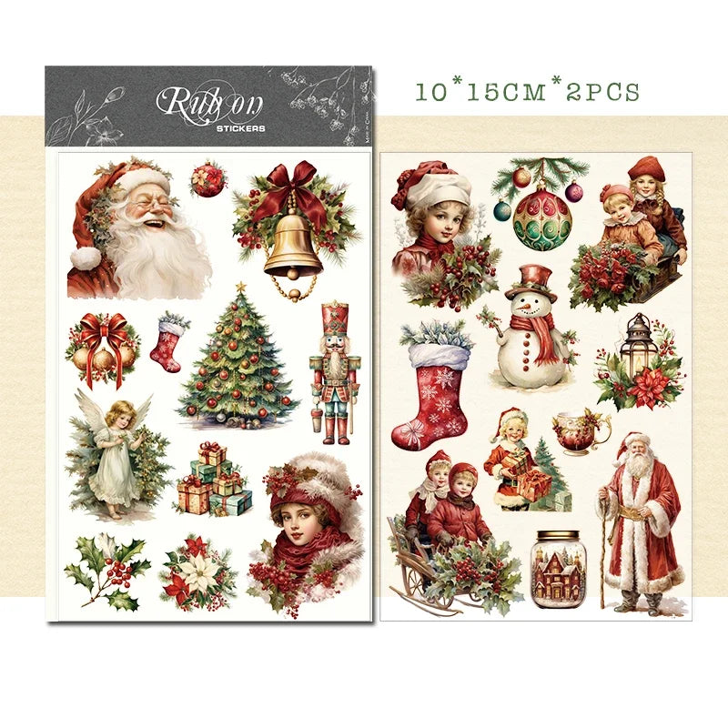 2 Sheet Vintage Christmas Snowman RUB ON Transfer Stickers Junk Journal DIY Scrapbooking