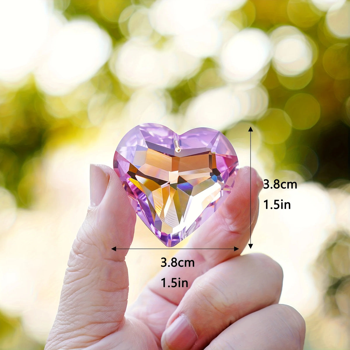 Set of Six Pink Heart-Shaped Crystal Hanging Ornaments