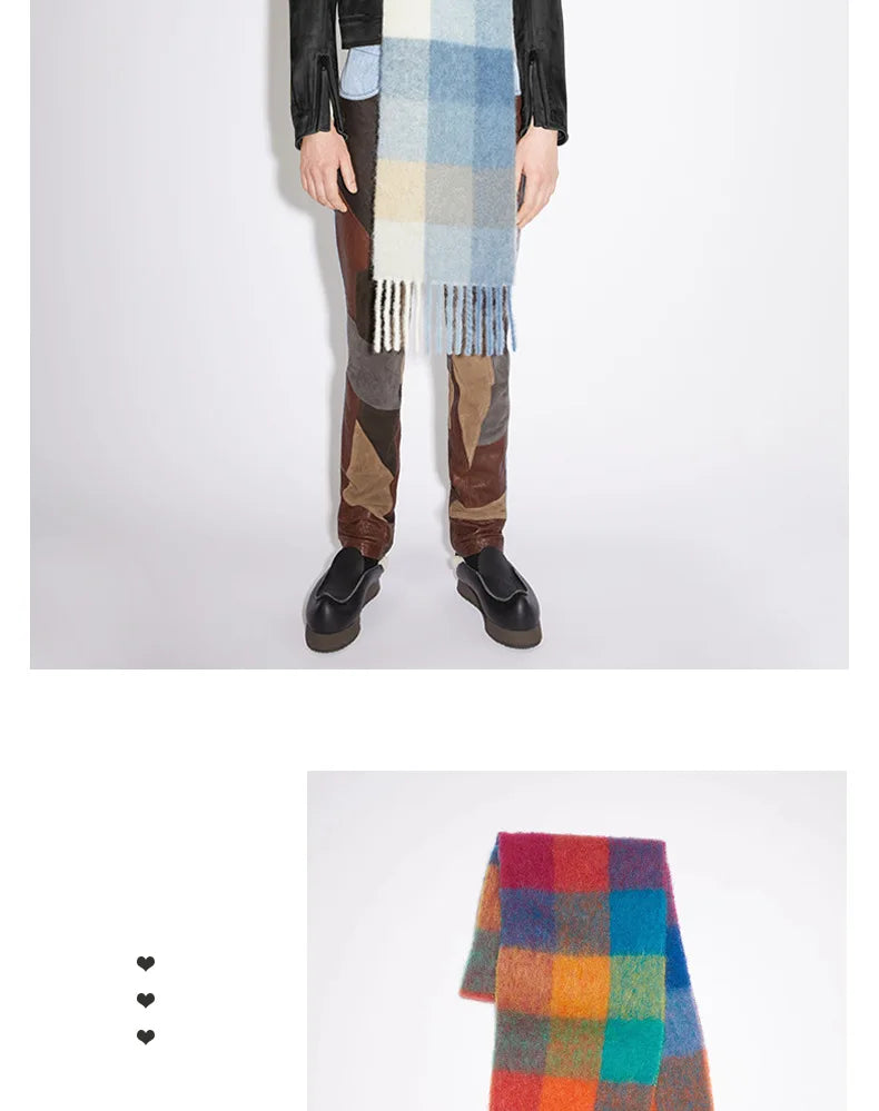 Colour Blocks Autumn Winter Plaid Scarves Imitation Cashmere Mohair