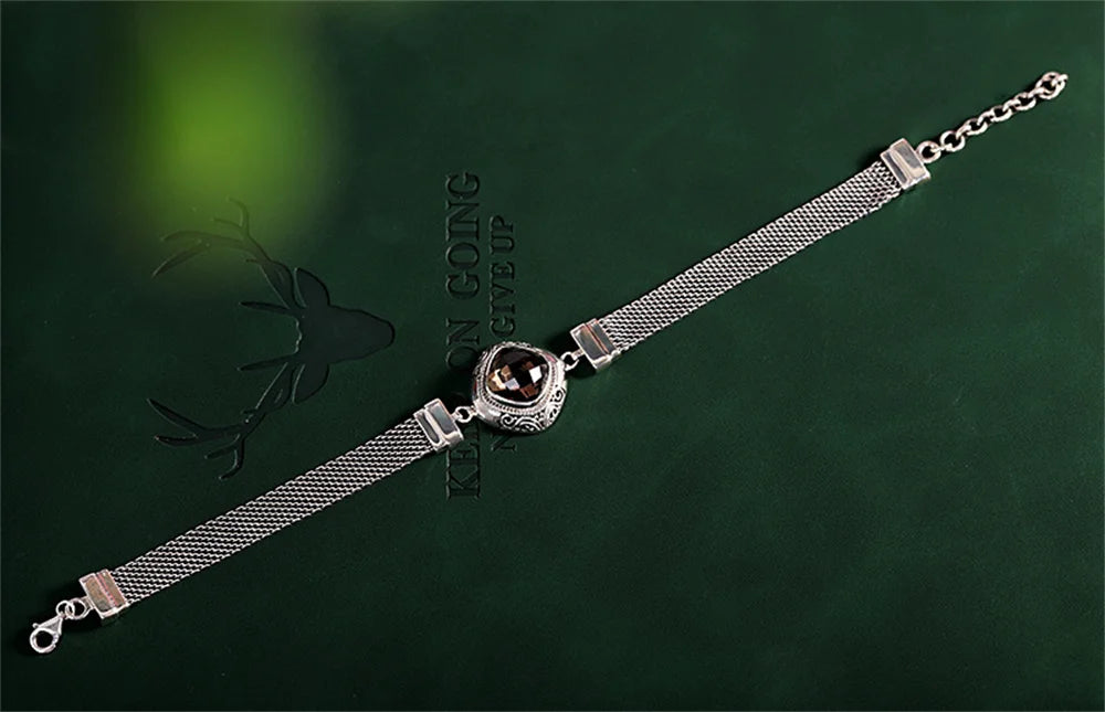 The Gate Keeper's S925 Sterling Silver Bracelet Amethyst Smoky Quartz Flat Woven-chain Jewellery