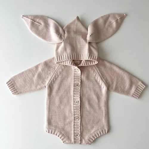 Baby and Toddler Knitted Romper Bear Bunny Ear Hooded Jumpsuits for Boys Girls