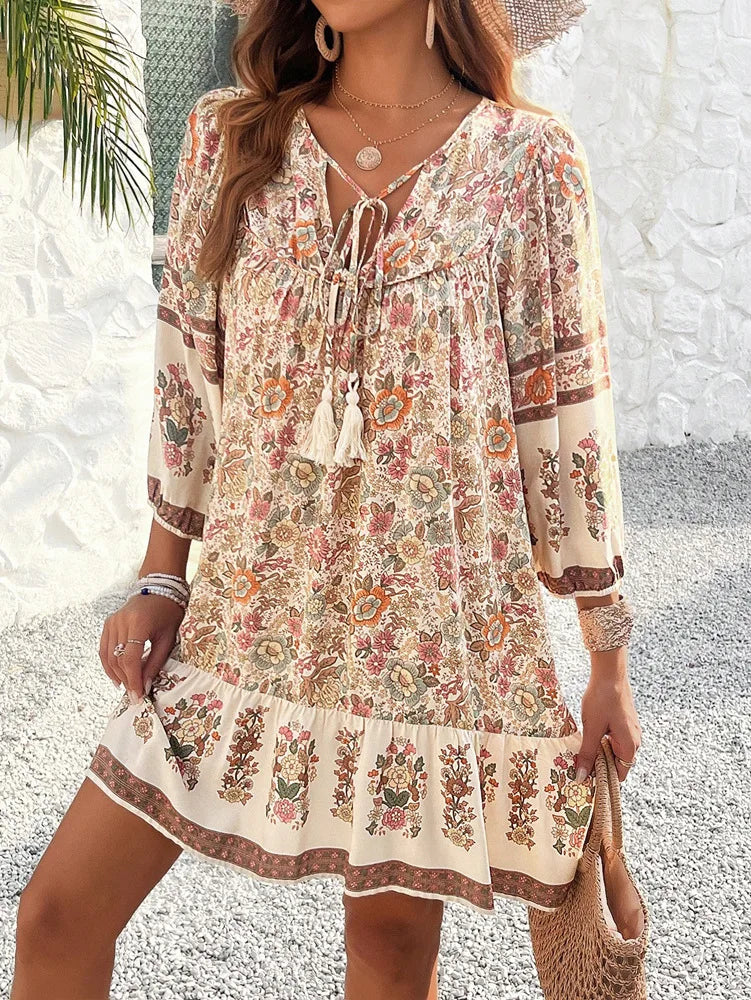 Angie's Boho Long Sleeve Short Dress