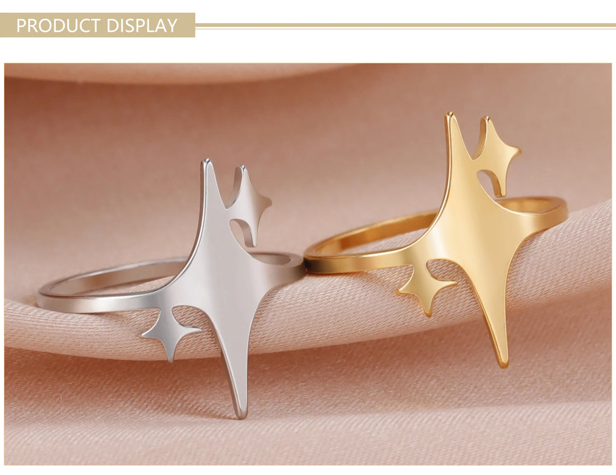 Four Pointed Sparkle Star Ring Stainless Steel