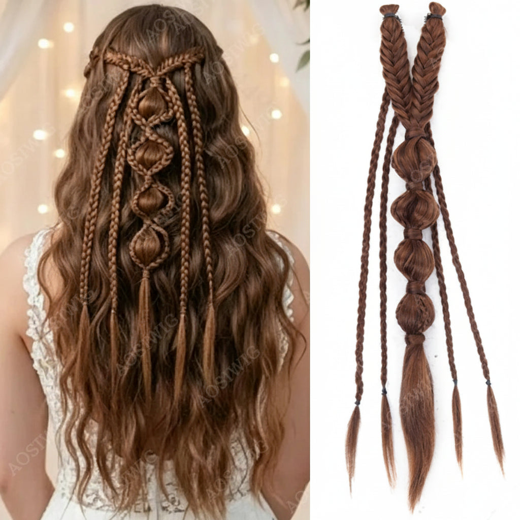 Medieval Maiden Hair Braids Clip in Hair Extensions 24 Inches Synthetic Wig Hairpieces