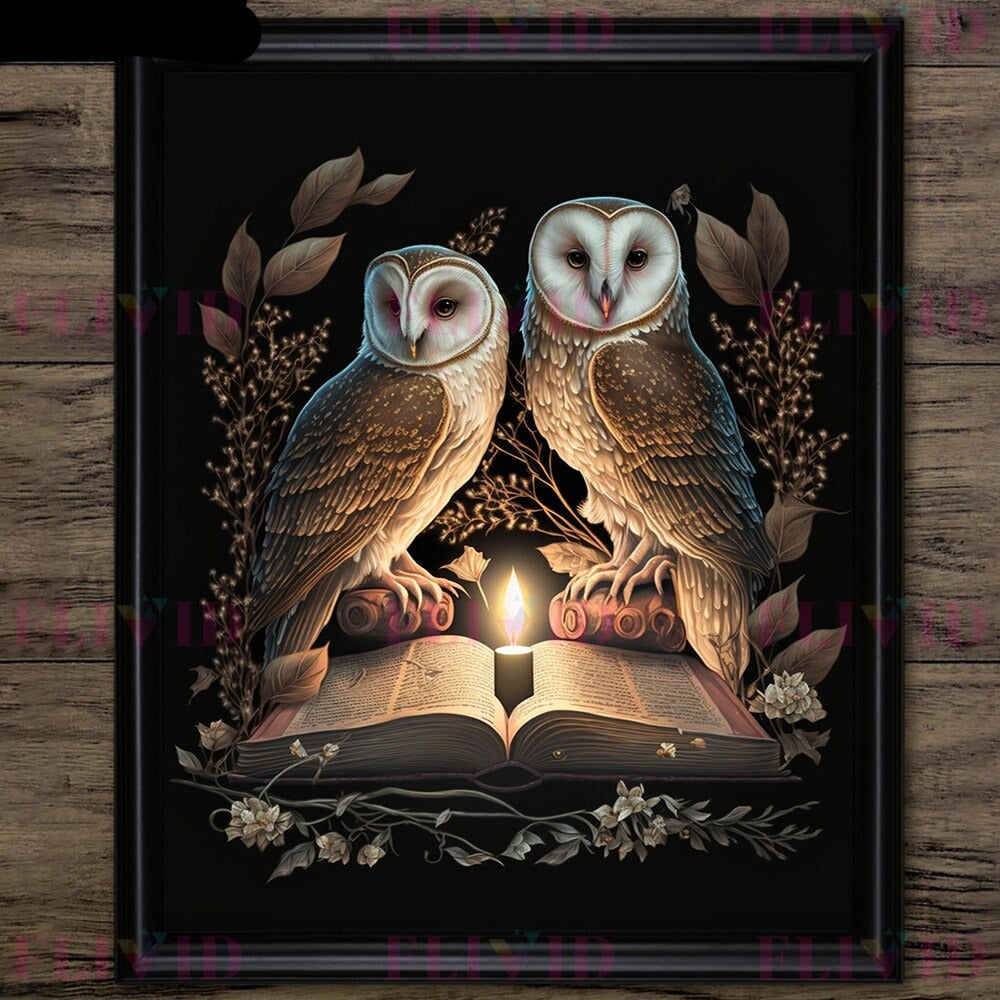 Black Raven And Magical Owl Gothic Wall Art Canvas Poster Prints Home Decor