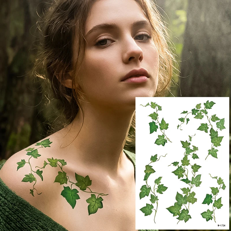 Forest Green Leaf Vine Temporary Tattoo Sticker Waterproof