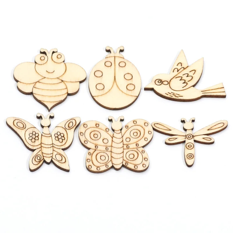 20pcs Mix Ladybug/Bee/Bird/Butterfly Wooden Embellishments Wood DIY Crafts Scrapbooking