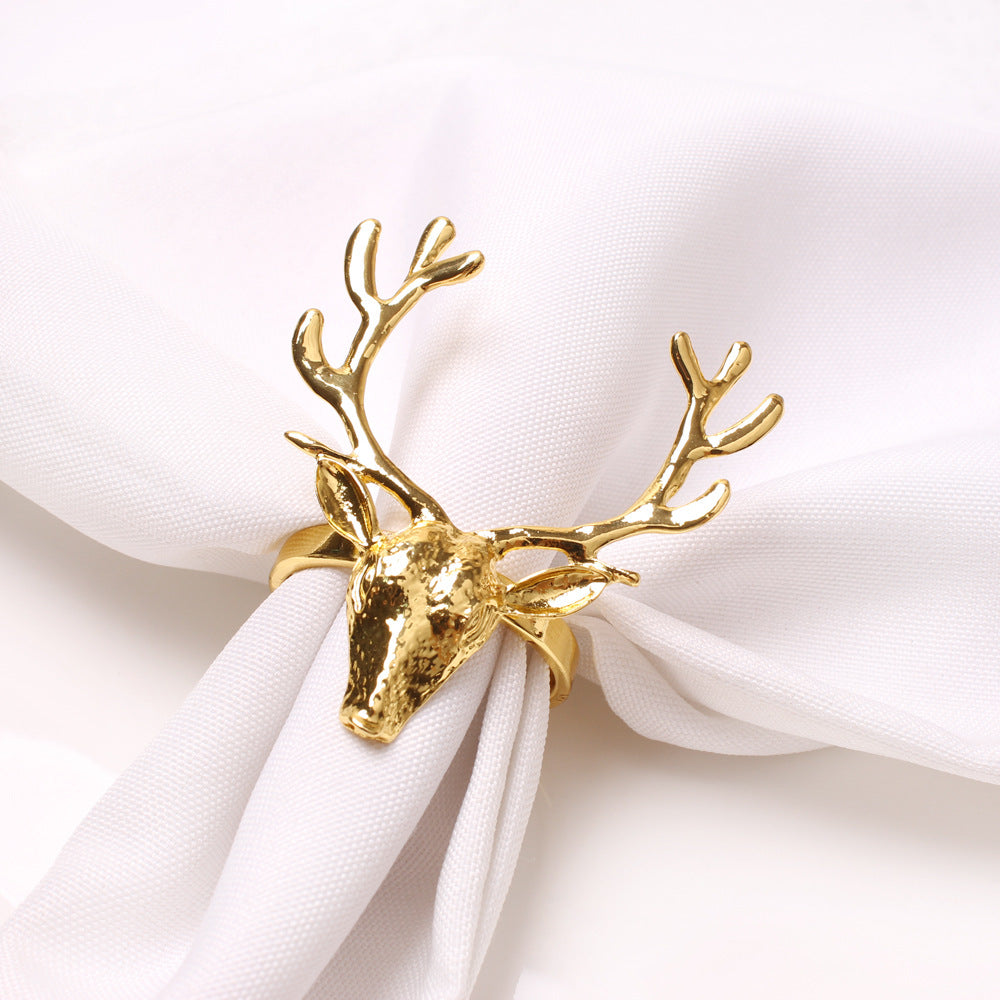 4Pcs Deer Napkin Rings Christmas Elk Head Alloy Xmas Reindeer Dining Table Decor