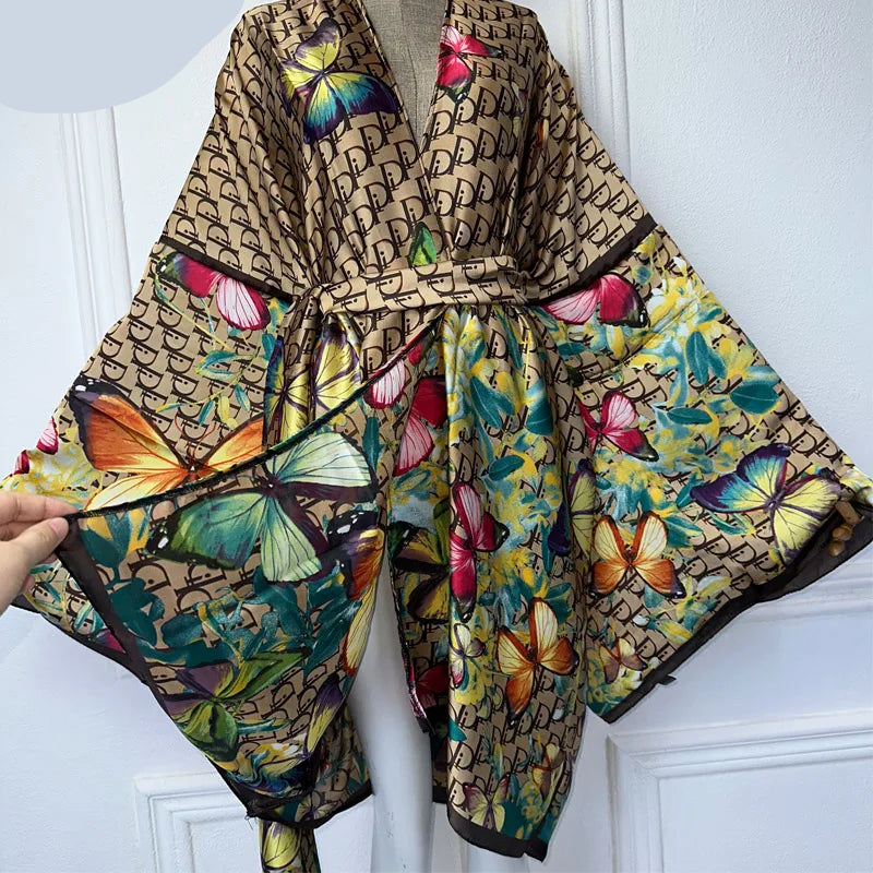 Butterflies Bohemian Belted Kimono Wrap Dress
