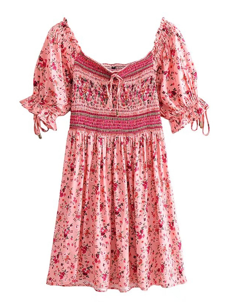 Anahita Bohemian Floral Shirred Dress