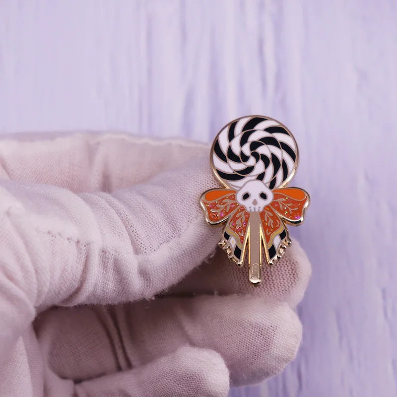 Skeleton Lollipop Brooch Halloween Glitter Candy Badge Enamel Pin