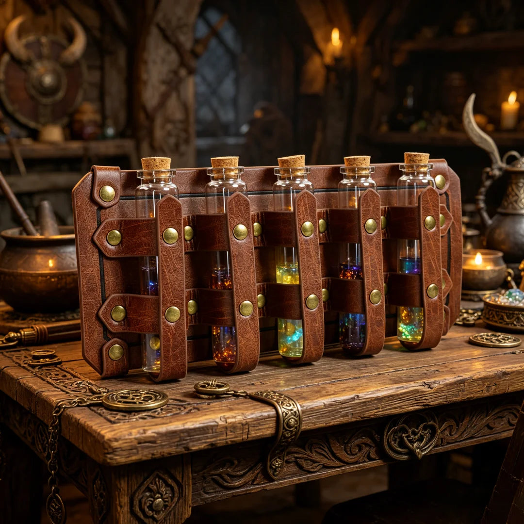 Apothecarist Medieval Leather Vial Holder Alchemy Potion Bottle Carrier for LARP Cosplay Belt Accessory