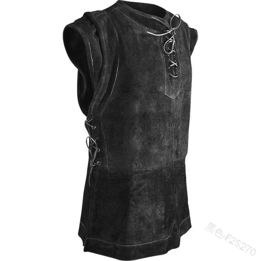 Men's Medieval Faux Suede Vest Sleeveless Shirt Vikings Cosplay Archer Costume