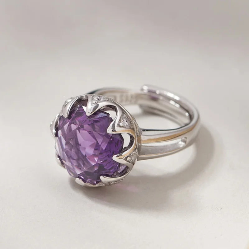 Nymphaea's Jewel S925 Sterling Silver Ring Natural Amethyst Morganite Zircon