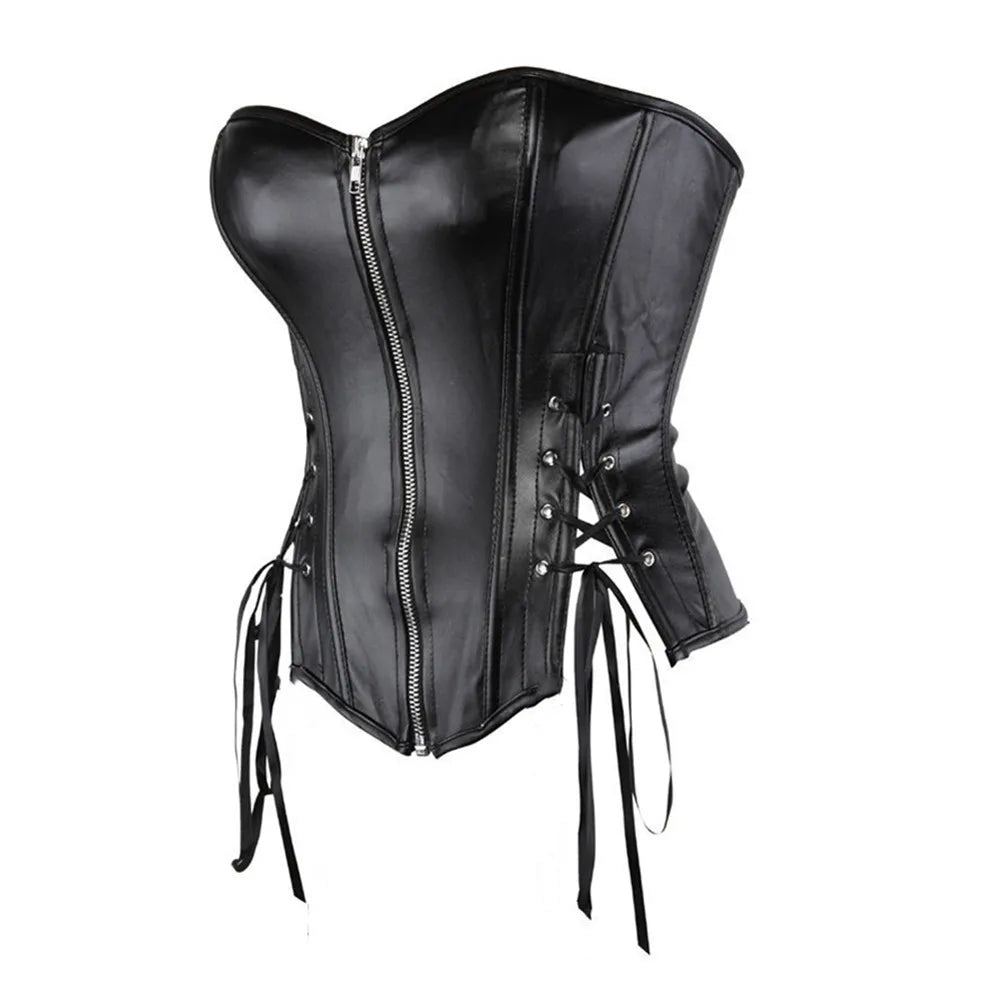 Front Side Lacing Faux Leather Overbust Corsets