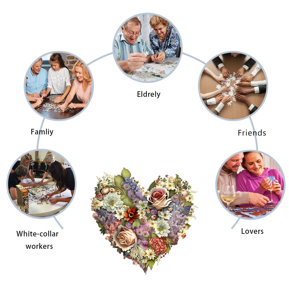 Love Bouquet Heart Wooded Jigsaw Puzzle
