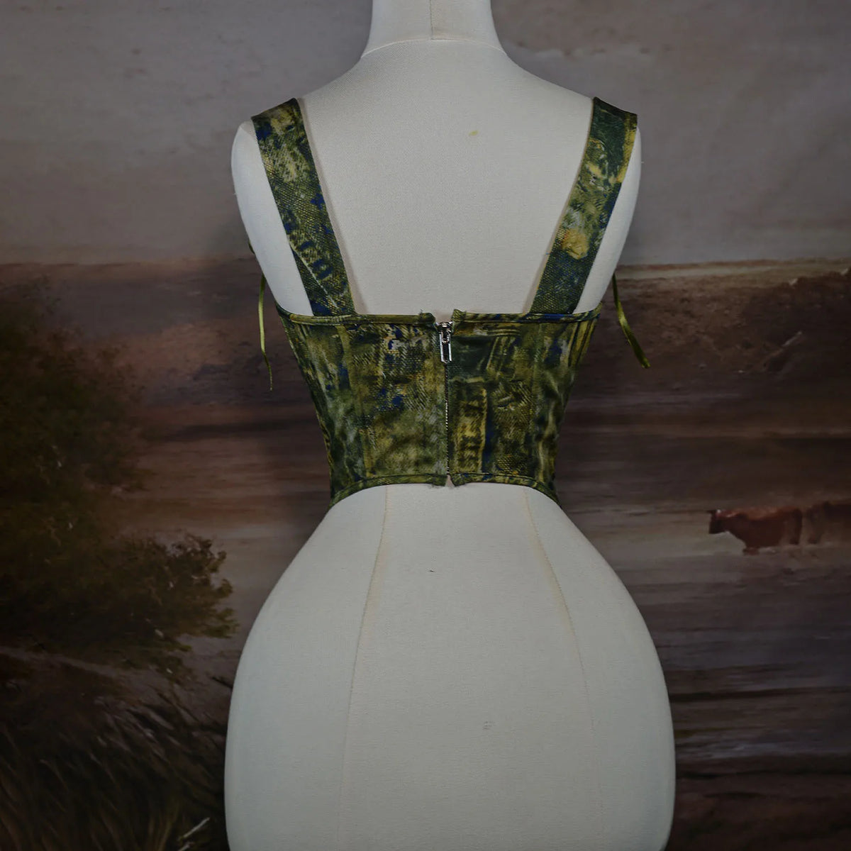 Forest Green Overbust Lace Up Front Boned Bodices With Zipper