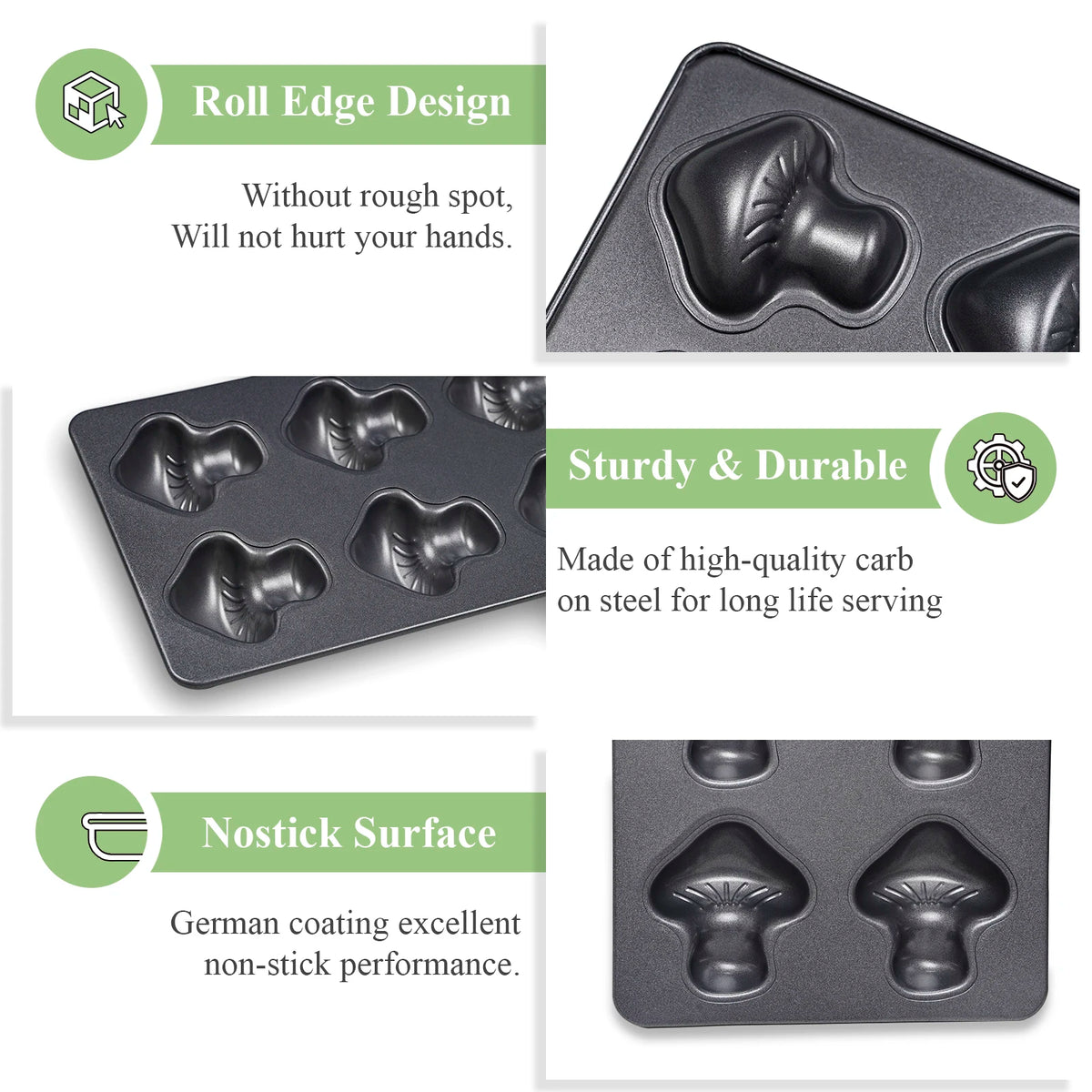 Mushroom Shape Cake Pan 6-Cavity Non-stick Heavy Carbon Steel Cookies Jelly Molds Chocolate Madeleine Pastry Molds Baking Supplies