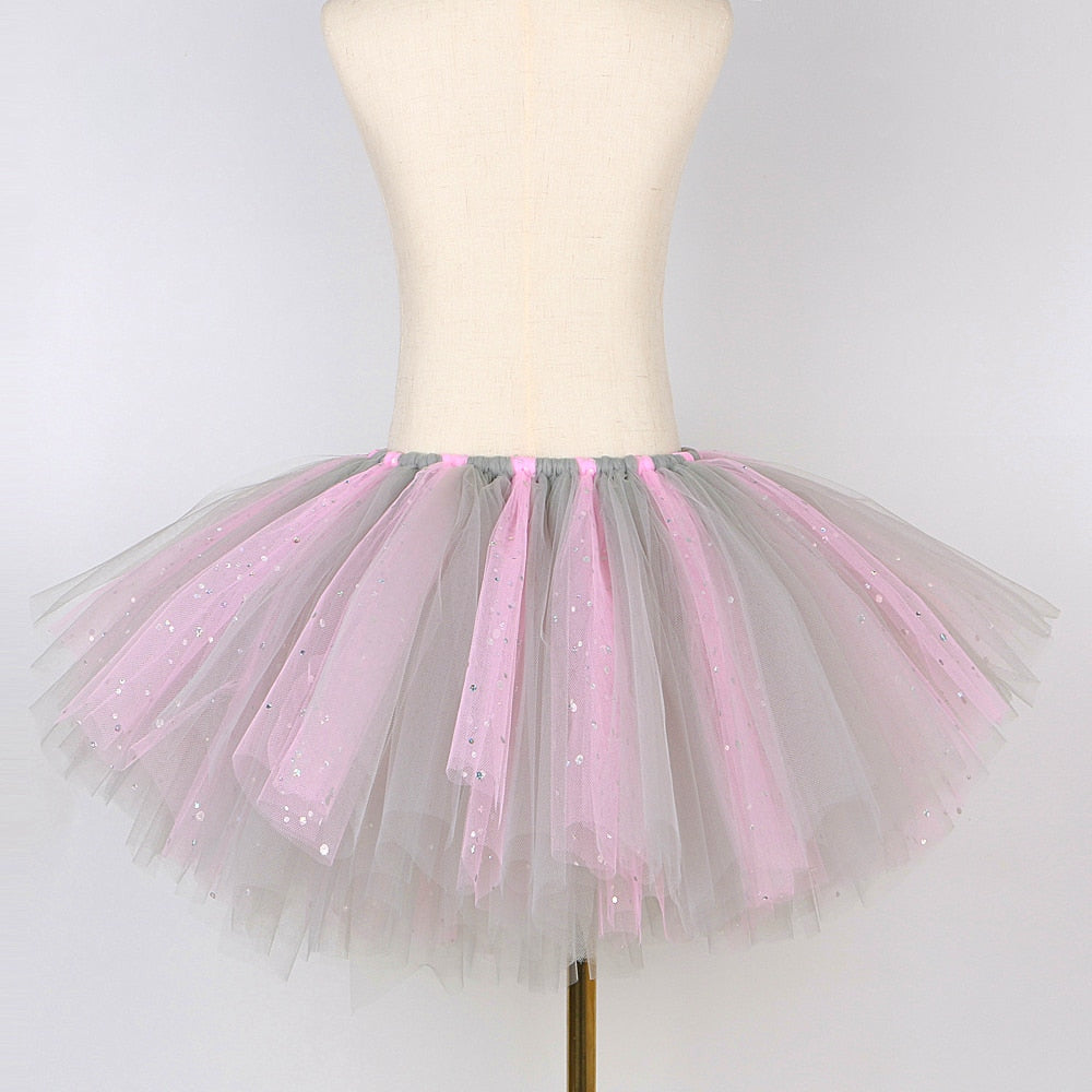Sparkly Pink Grey Mouse and Elephant Tulle Tutu Skirt Halloween Costumes