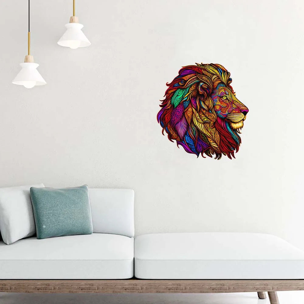King of the Jungle Lion Wooden Jigsaw Puzzle Irregular Shaped Pieces