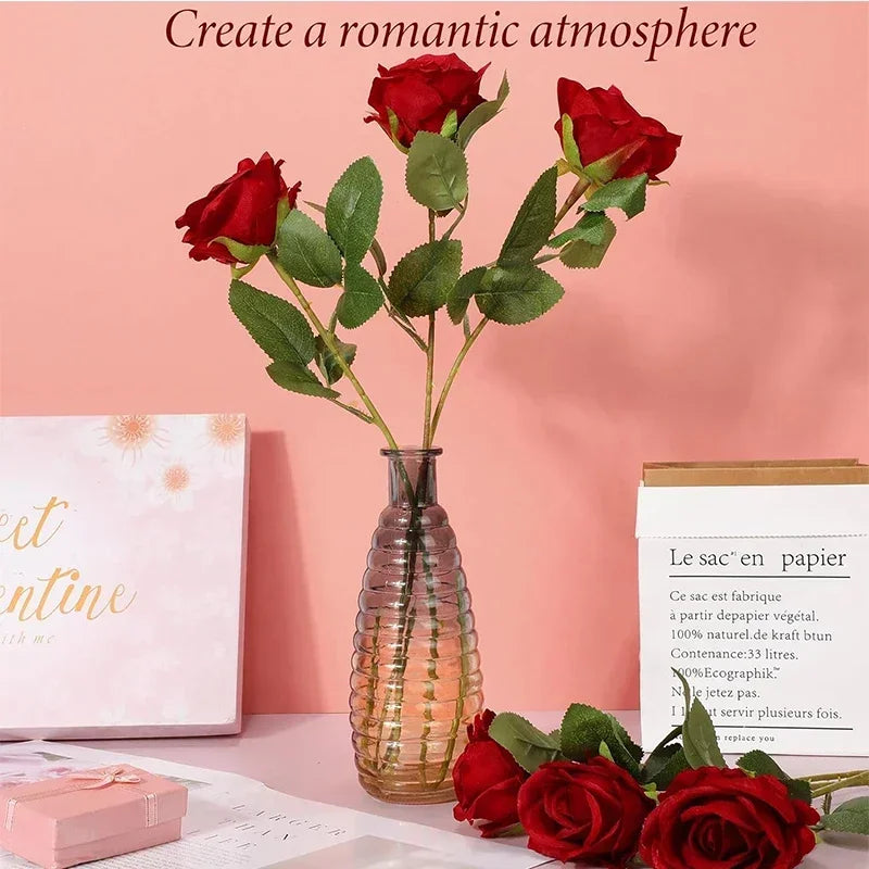 50 Pcs Velvet Roses Artificial Flowers Real Touch Fake Roses Valentine's DIY Wedding Bouquet Home Decor