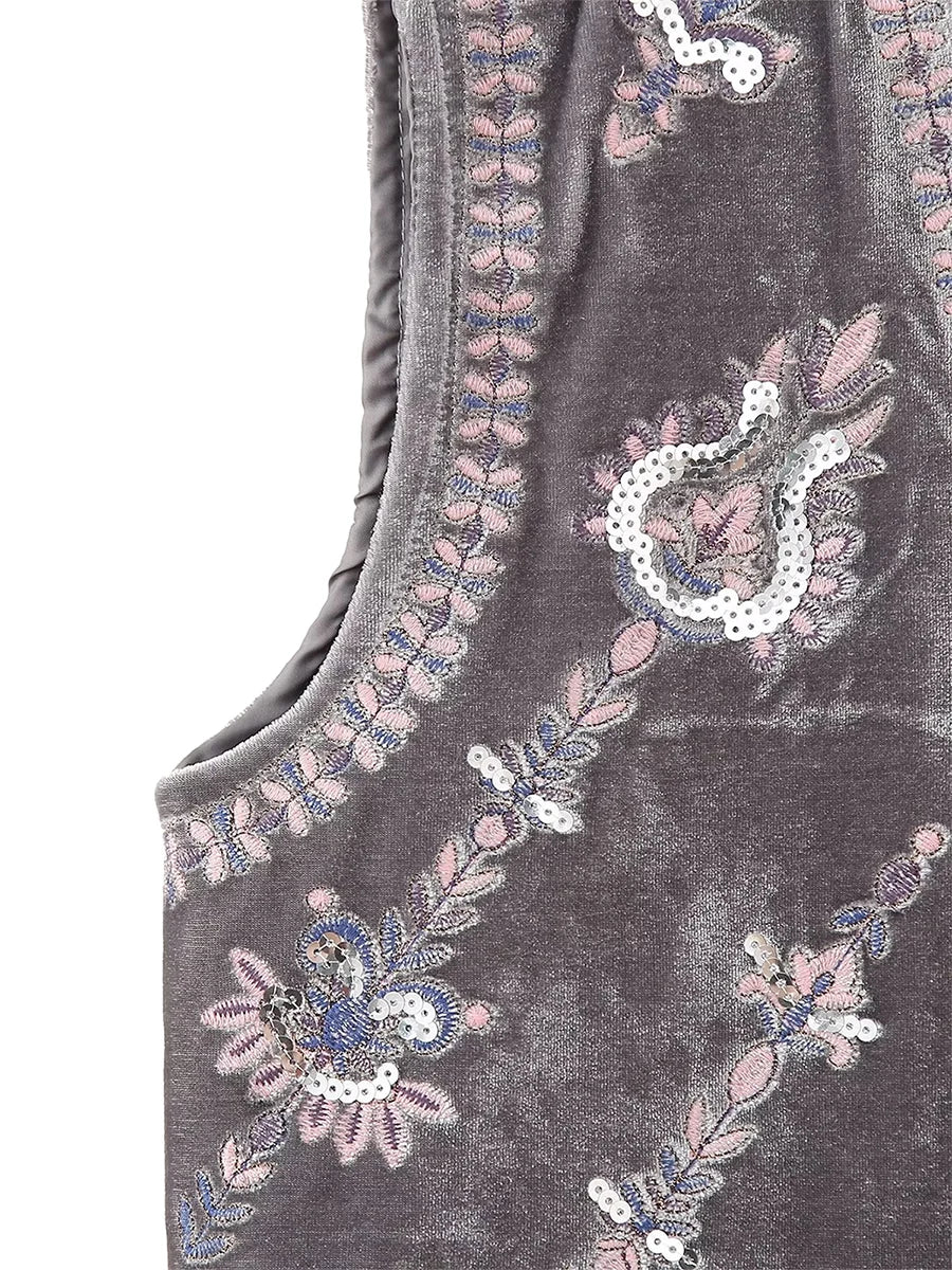 Janet's Floral Embroidered Velvet Vest Waistcoat