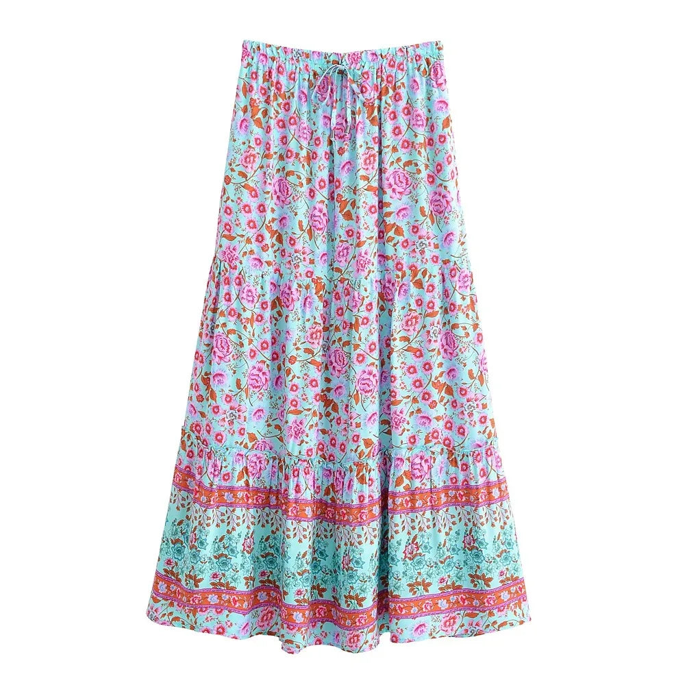 Franny's Wild Floral Print Boho Skirt with Pockets