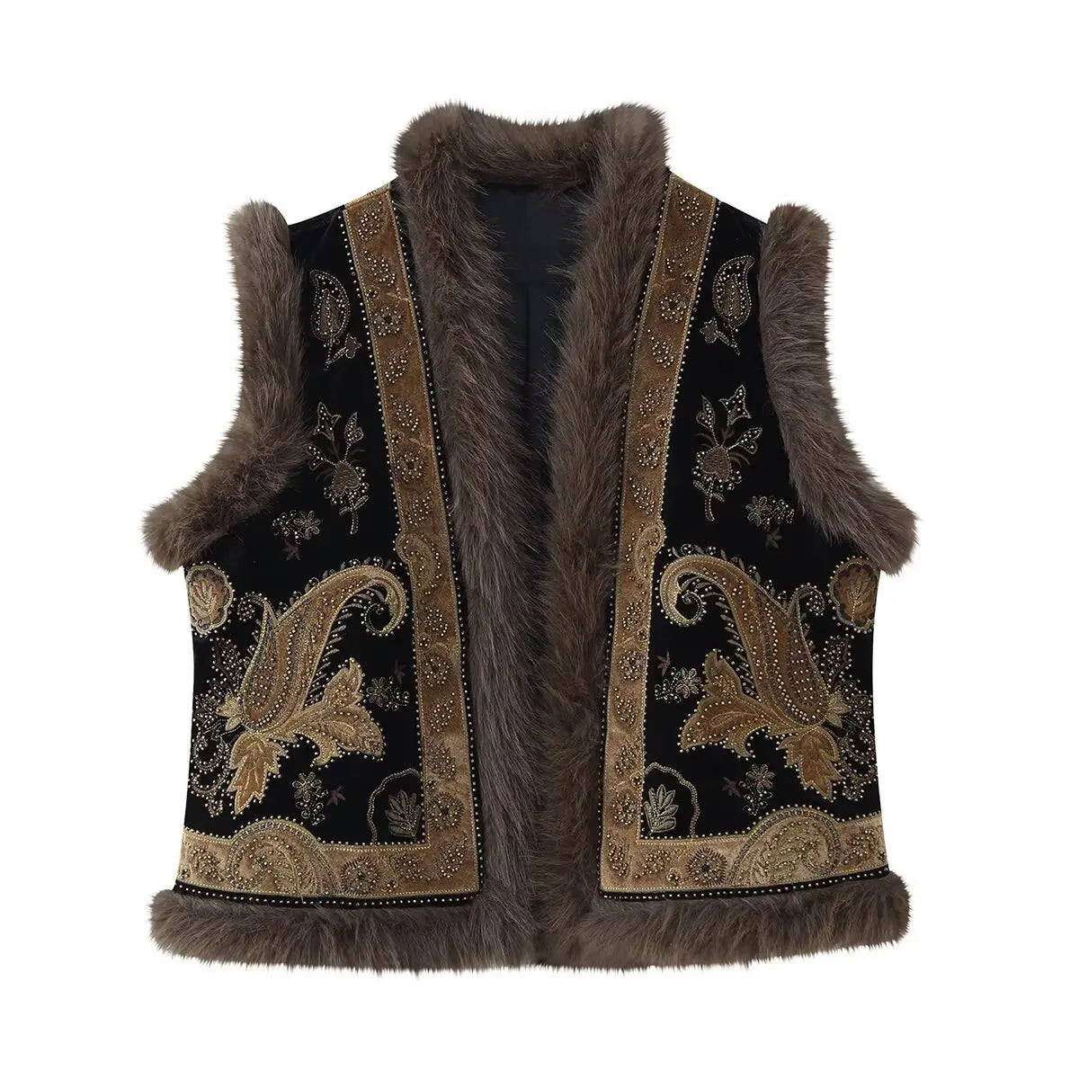 Dharma's Bead Stitched Vest Faux Fur Lined Vest