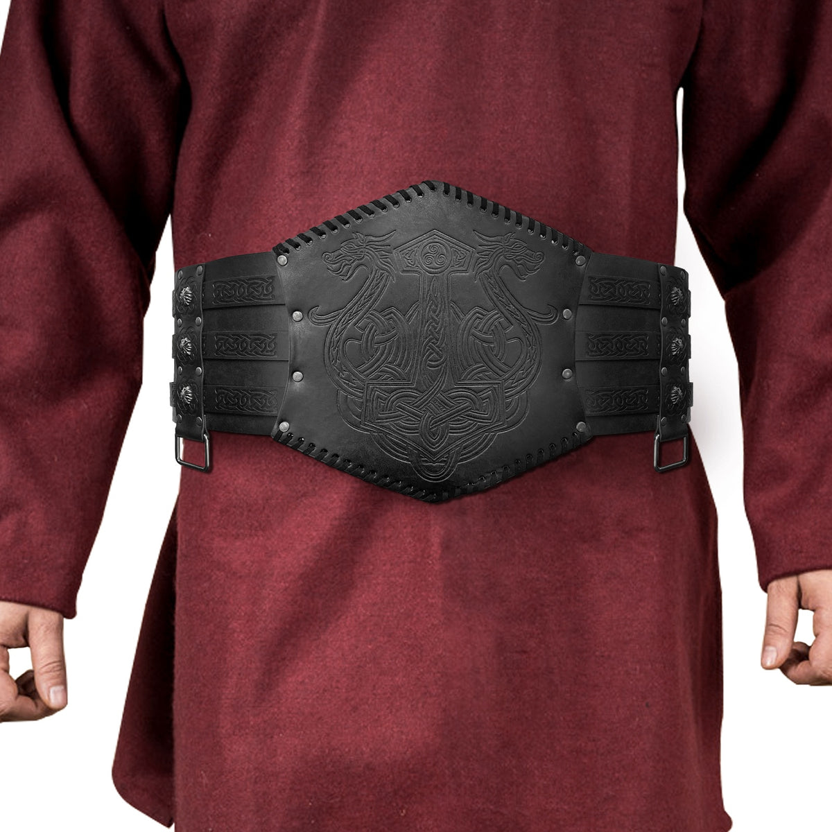 Nordic Viking Thor's Hammer Embossed Wide Belt