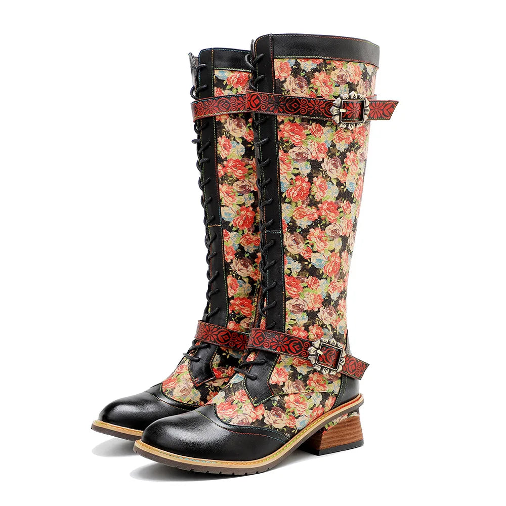 Maybelle's Genuine Leather Floral Lace Up Boots