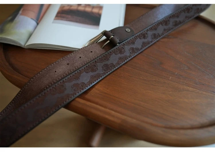 Bobby Ray's Genuine Leather Western Cowboy Court Style Embossed Steel Buckle Belt