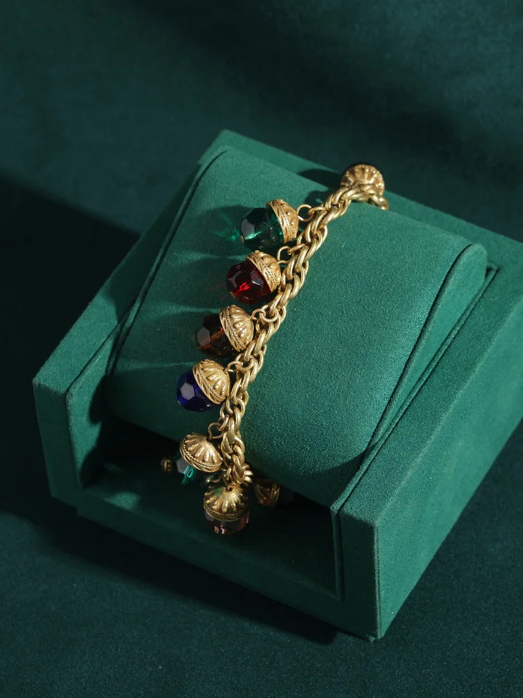 The Alchemist's Charms Multicolour Crystal Chain Bracelet 18K Gold Plated Adjustable