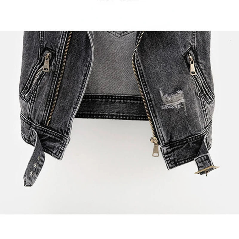 Black Denim Sleeveless Jacket Grunge Ripped Vest