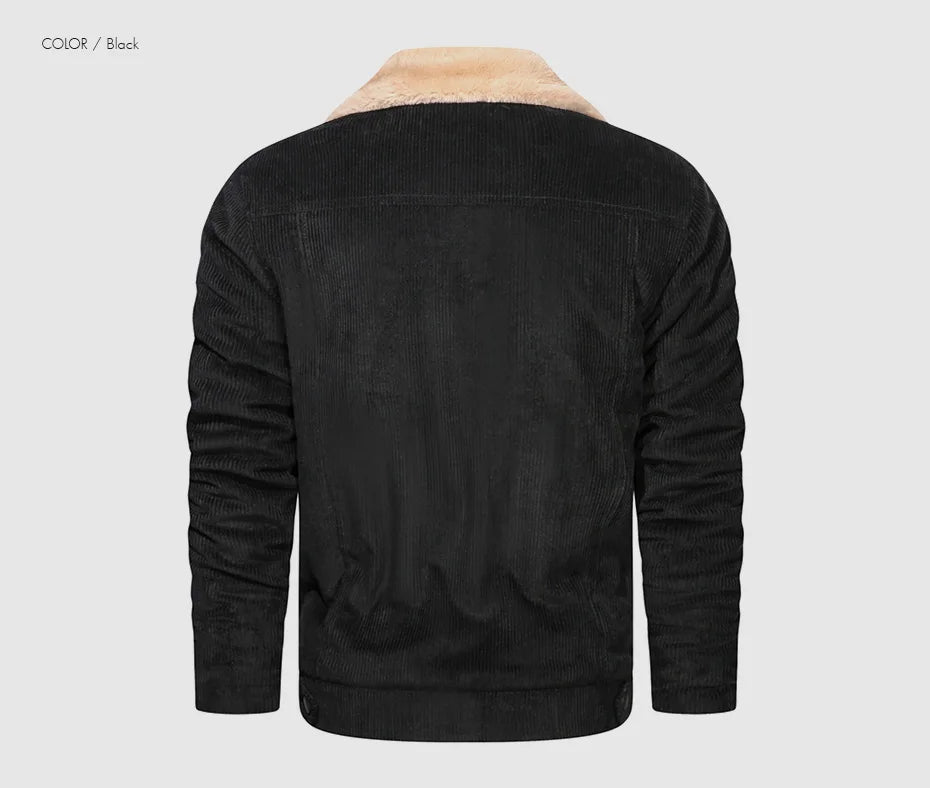 Woodsman Winter Corduroy Jackets Thick Warm Faux Fur Collar Bomber Coat