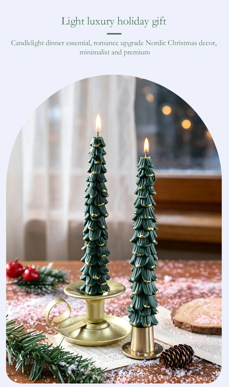 Christmas Tree Taper Candle Pine Tree Candlestick Xmas Dinner Table Decor