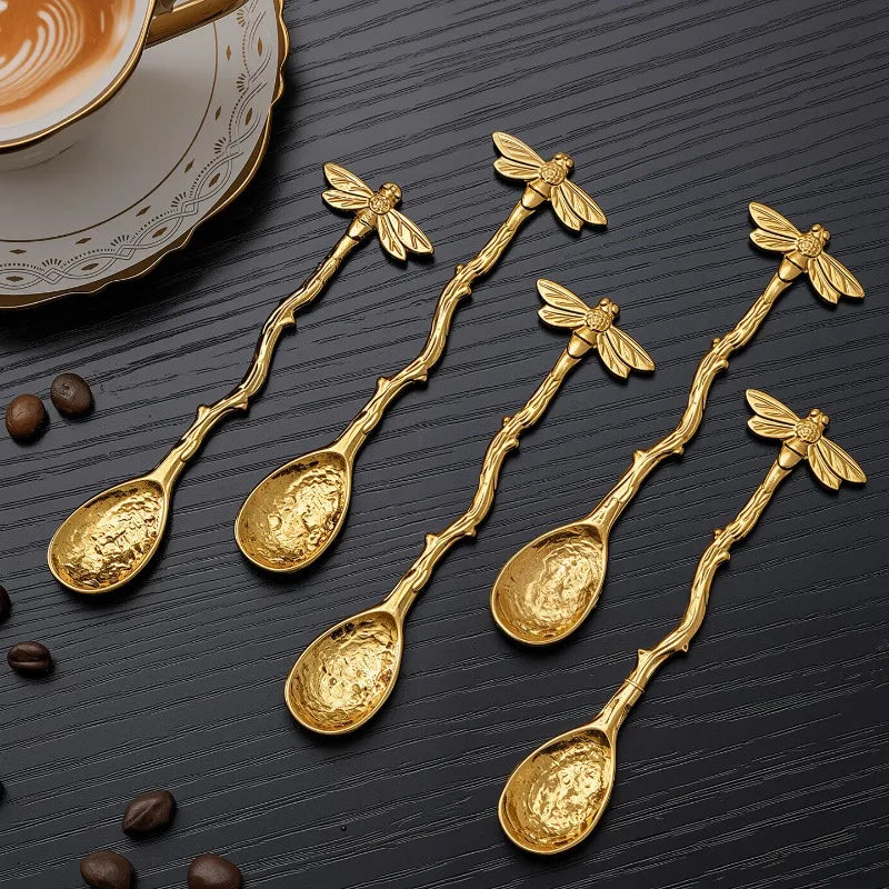 Dragonfly Teaspoons Bird, Starfish, Flower Golden Mini Spoons