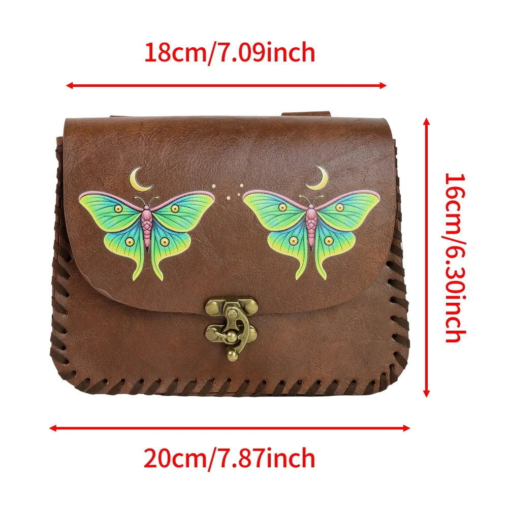 Luna Moths Fairy Printed Faux Leather Belt Pouch Medieval Elf Renaissance Wizard Cosplay Coin Purse