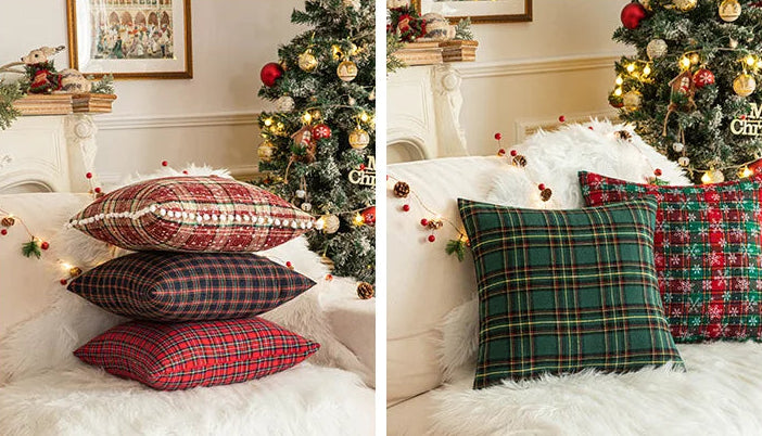 Christmas Plaid Cushion Pillow Covers Plush Pillows for Couch Sofa Living Room Decoration Nordic Home Decor