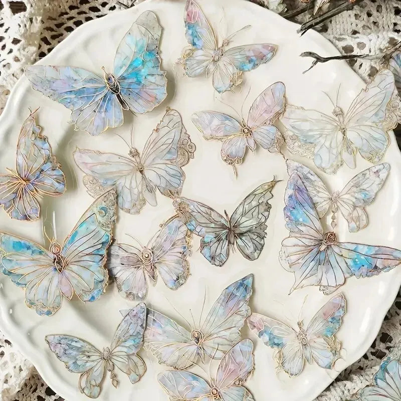 20pcs Ice Crystal Laser Butterfly PET Stickers DIY Scrapbooking Junk Journaling