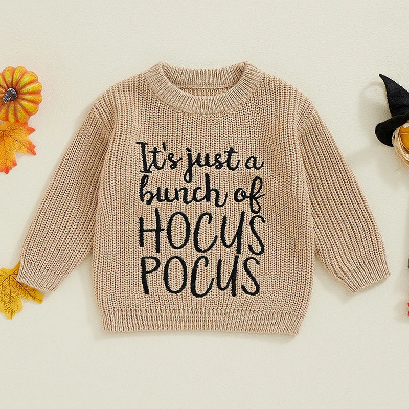It's Just A Bunch Of Hocus Pocus Kids Baby Girls Boys Knit Sweater Embroidered Pullover 0-3T