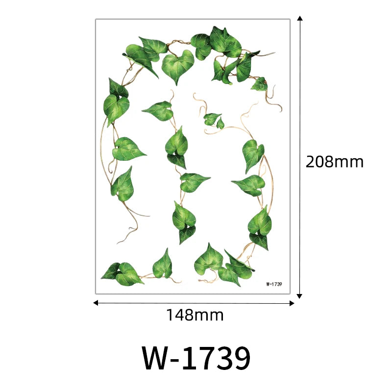 Forest Green Leaf Vine Temporary Tattoo Sticker Waterproof