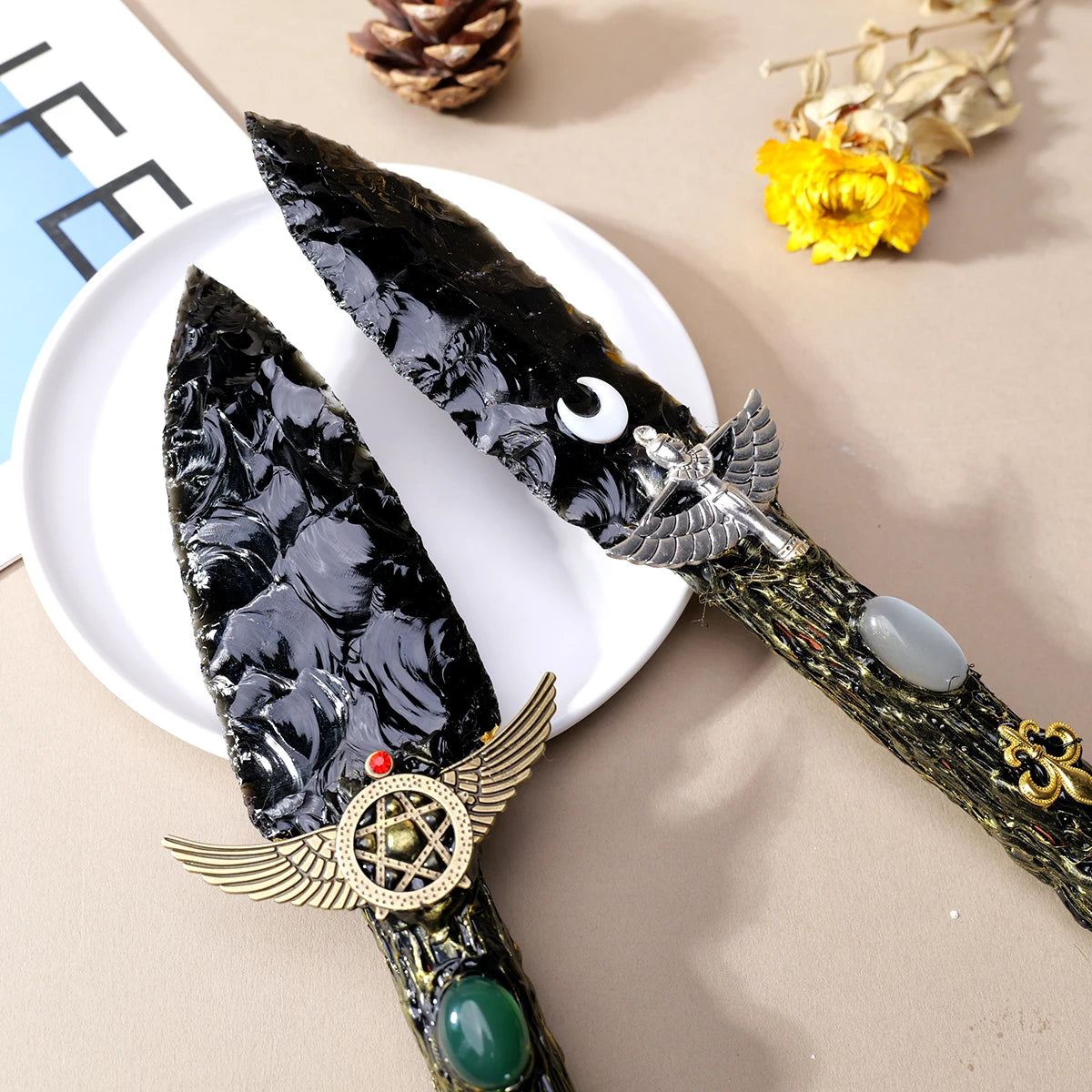 Helka's Natural Crystal Obsidian Dagger Stone Altar Knife