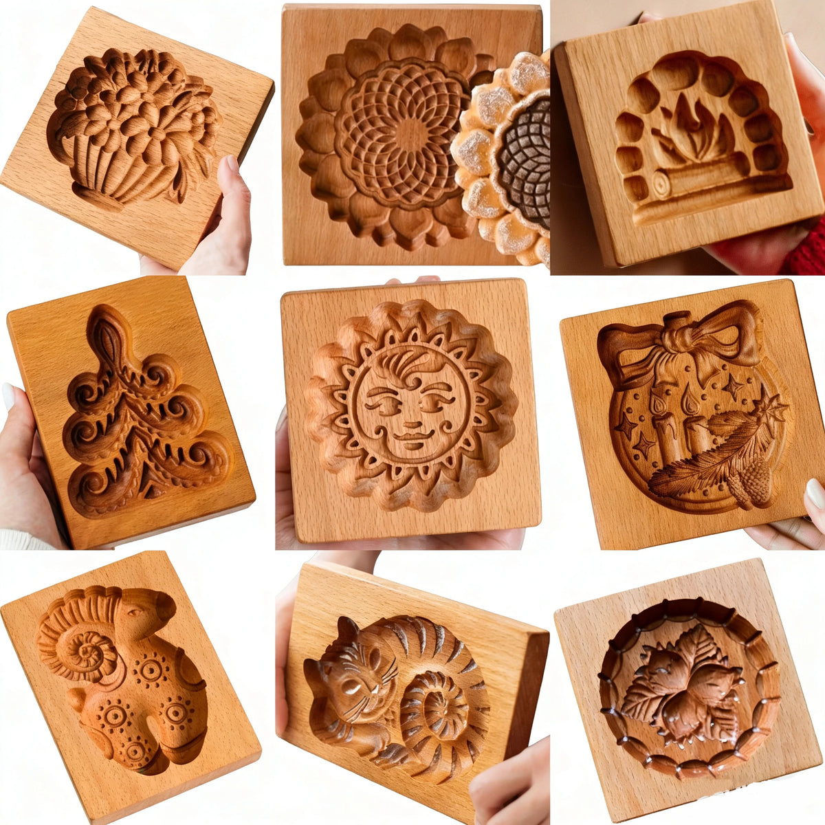 Even More Wooden Cookie Moulds Embossed Biscuit Press Cutter Moulds, Fish, Tiger, Horse, Squirrel, Seasonal