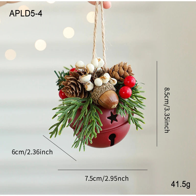 Christmas Bell Antlers Bow Pinecone Bell Christmas Hanging Decoration