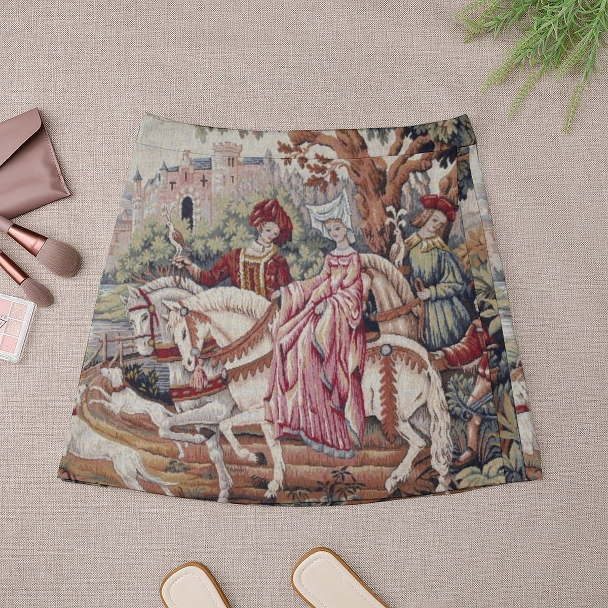 Medieval Tapestry Print Mini Skirt