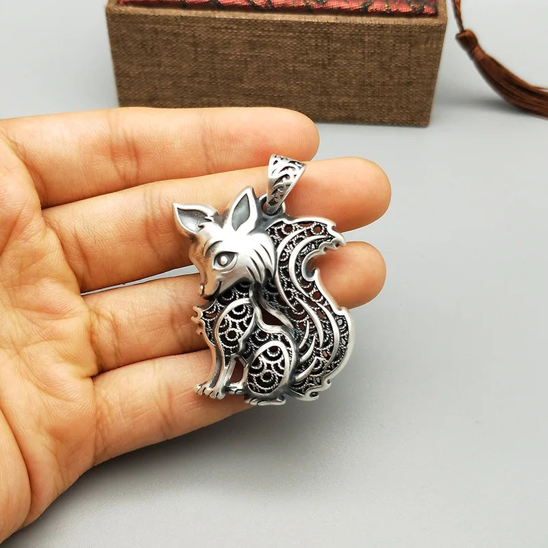 Lucky Silver Fox Pendant Necklace
