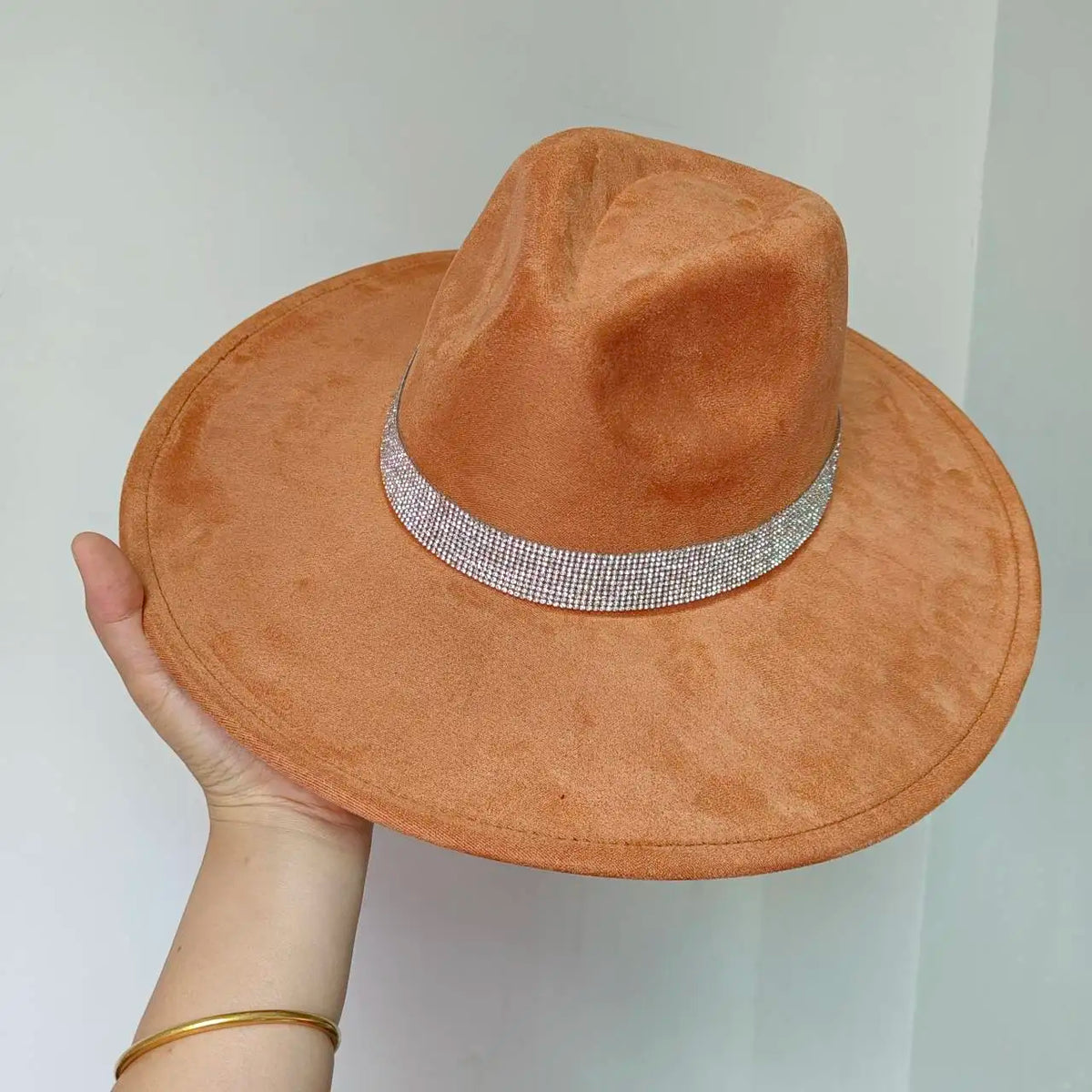 Faux Suede 10cm Wide Brim Fedora Hats