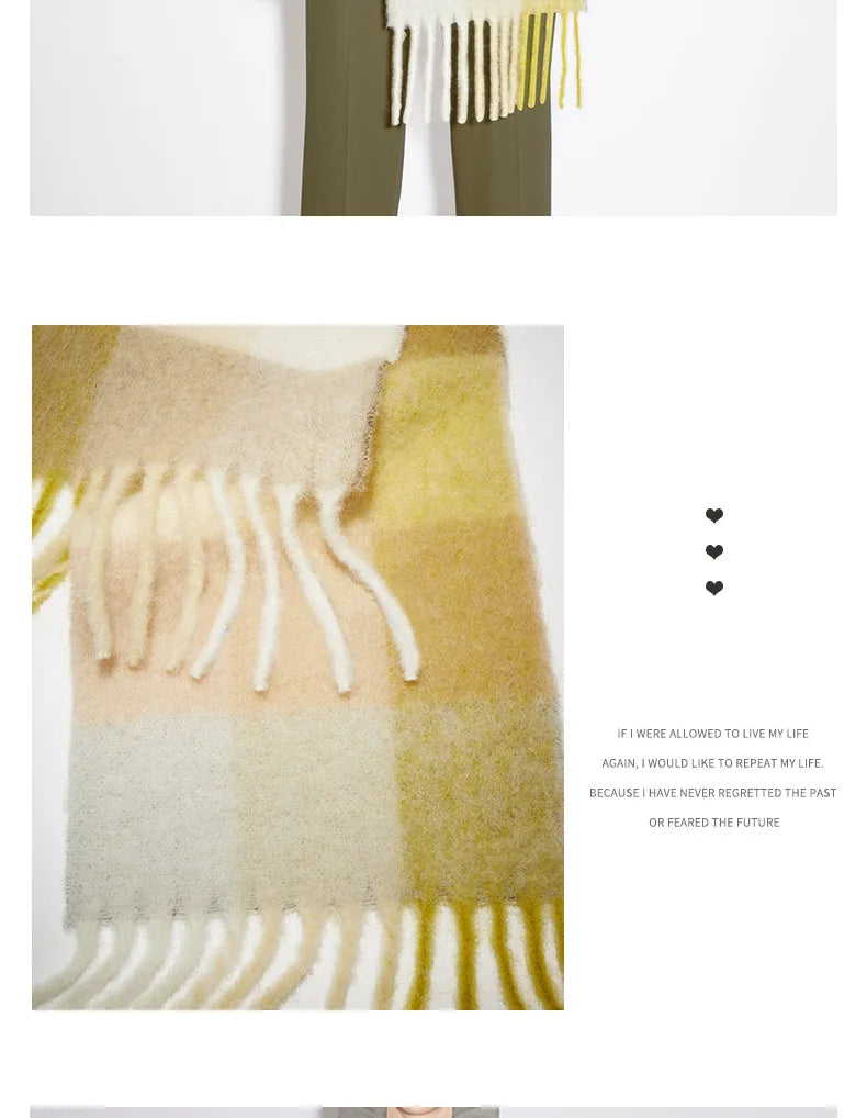 Colour Blocks Autumn Winter Plaid Scarves Imitation Cashmere Mohair
