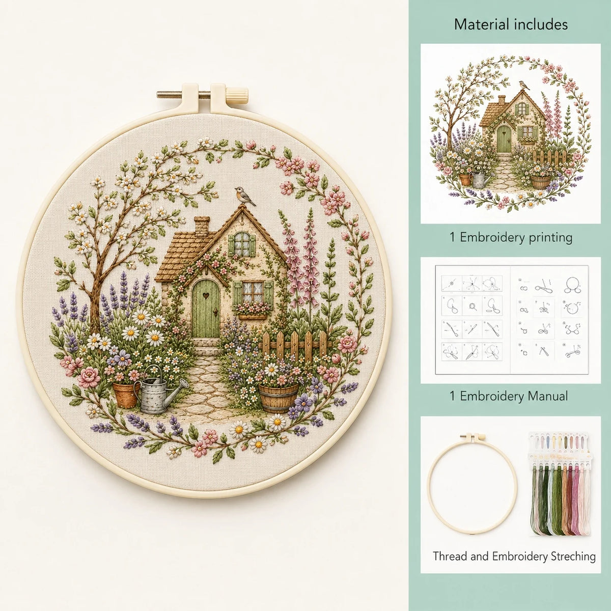 Cottage DIY Embroidery Kit for Beginners