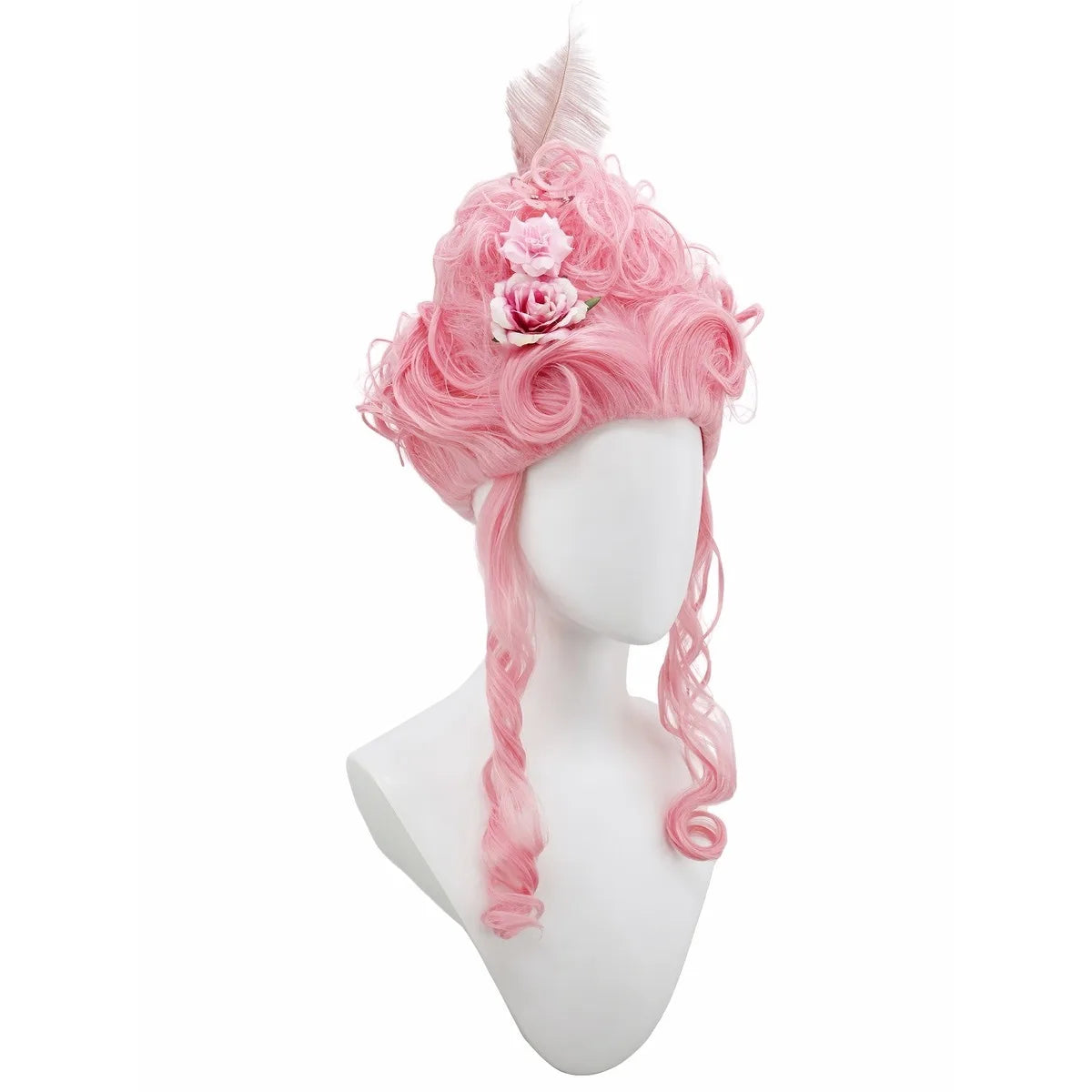 Pink Fluffy High-Top Cosplay Wig Queen's Hairstyle with Feather Flowers